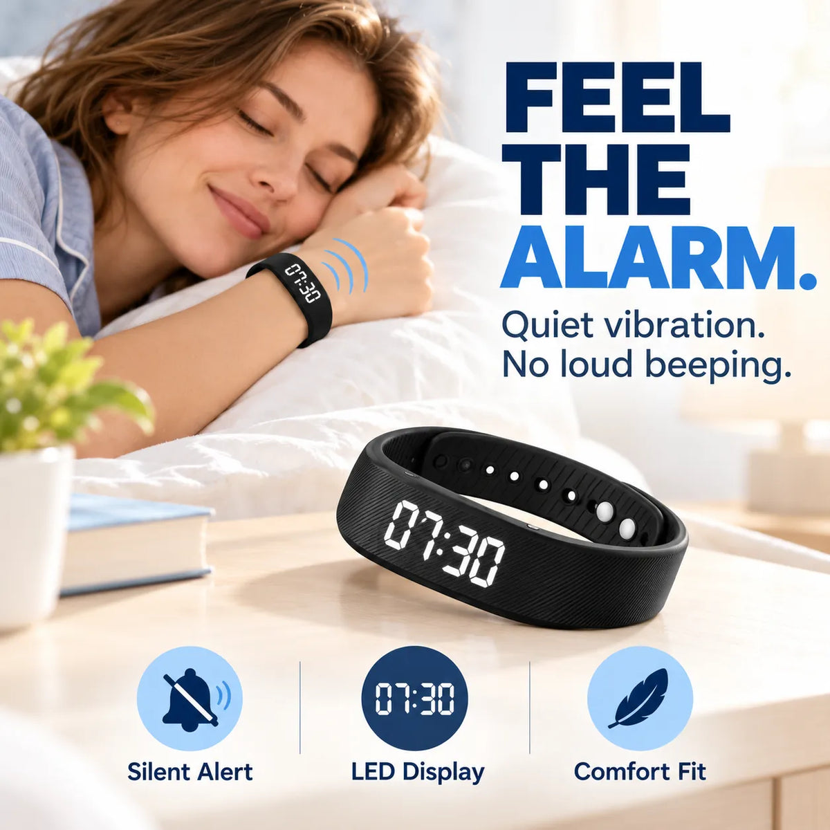 Silent Vibrating Alarm Wristband ⏰ | Quiet Wake-Up & Step Tracker