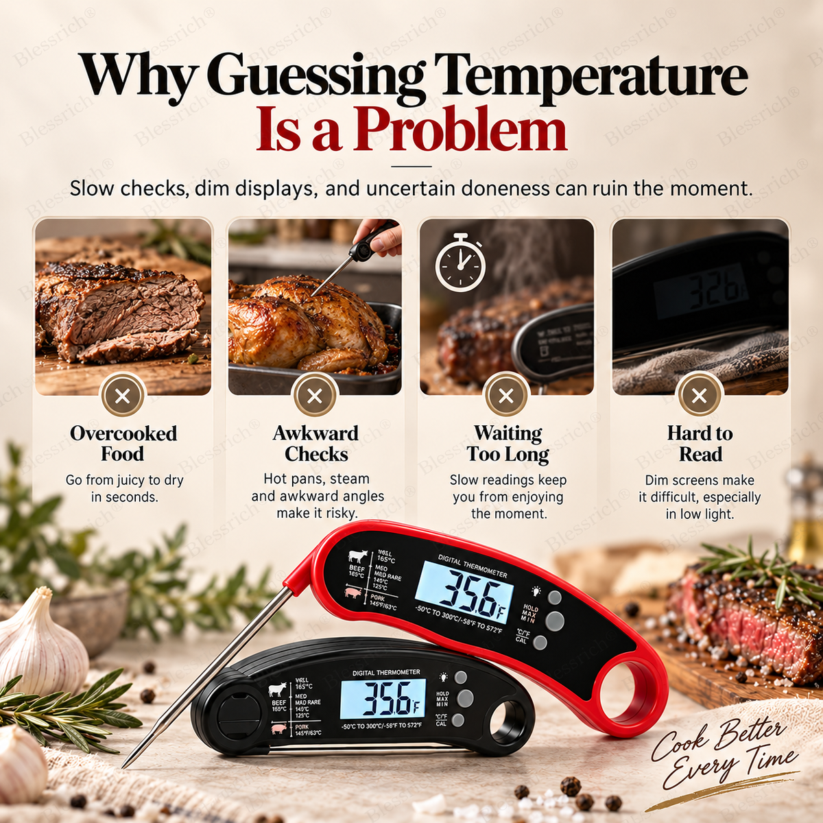🌡️ Foldable Digital Food Thermometer - Fast Reading Instant Meat Thermometer ⚡