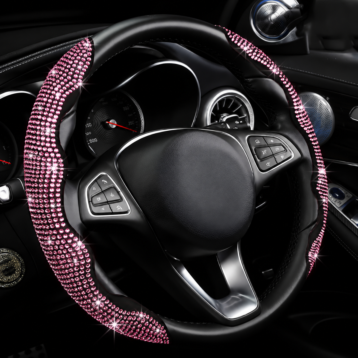 💎 Sparkly Crystal Carbon Fiber Steering Wheel Protection Set 🏎️