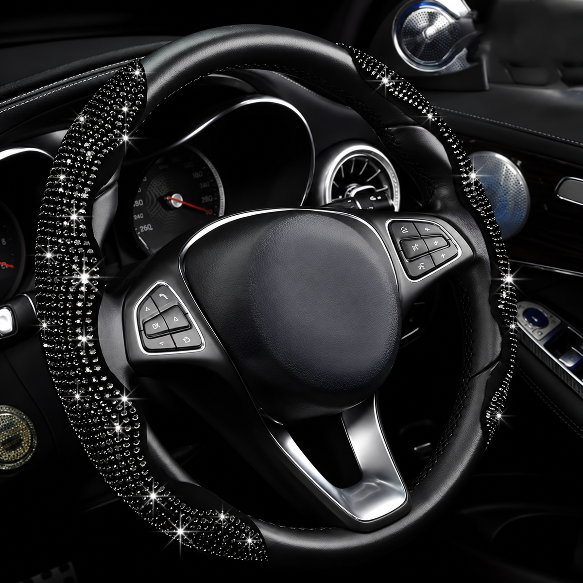 💎 Sparkly Crystal Carbon Fiber Steering Wheel Protection Set 🏎️