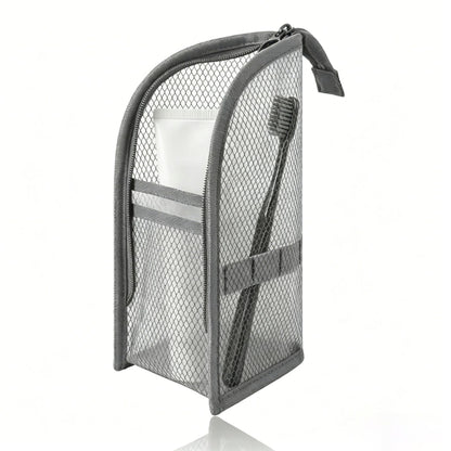 Portable Quick-Dry Mesh Toiletry Bags – Hanging Travel Organizers with Toothbrush Slots