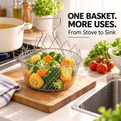 🔥Limited-Time 49% OFF – Foldable Stainless Steel Frying Basket & Colander ✨
