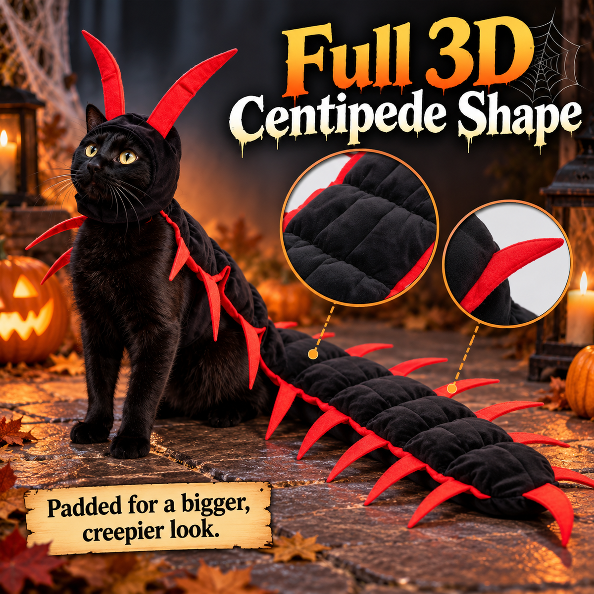 🎃 Creepy-Cute Halloween Centipede Pet Costume – 3D Crawling Outfit for Dogs & Cats 🐾