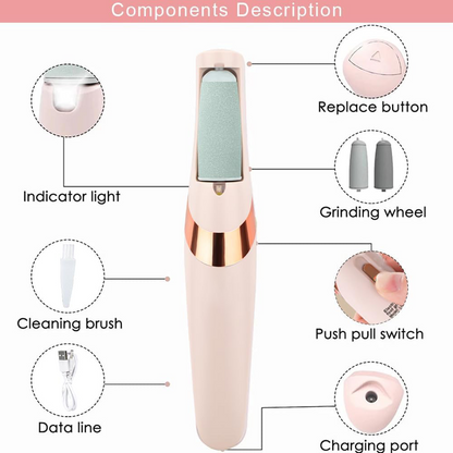 Electric Foot File – Rechargeable Callus Remover for Hard, Cracked Skin – at-Home Pedicure Kit for Smooth Feet (Men & Women) (Pink)