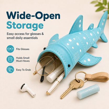 ✨🦈 Cute Whale Shark Wide-Mouth Glasses Case – Clip-On Eyewear & Essentials Pouch ✨