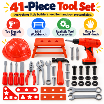 ⚡41PCS Kids Electric Drill Tool Set – Twist, Tighten, Build & Pretend