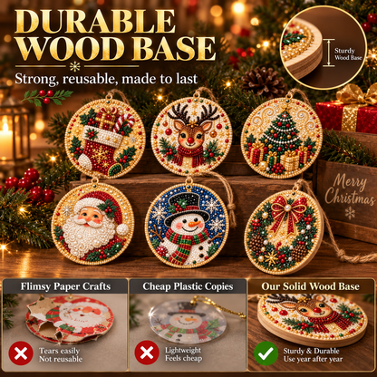 6PCS DIY Christmas Wooden Diamond Art Ornaments Kit 🌟🪵