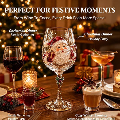 🎄✨ Christmas Clearance Sale! 🎅🥂 Christmas Wine Glass Gift Set of 6 – Beautiful Raised Designs for Holiday Toasts & Gifting