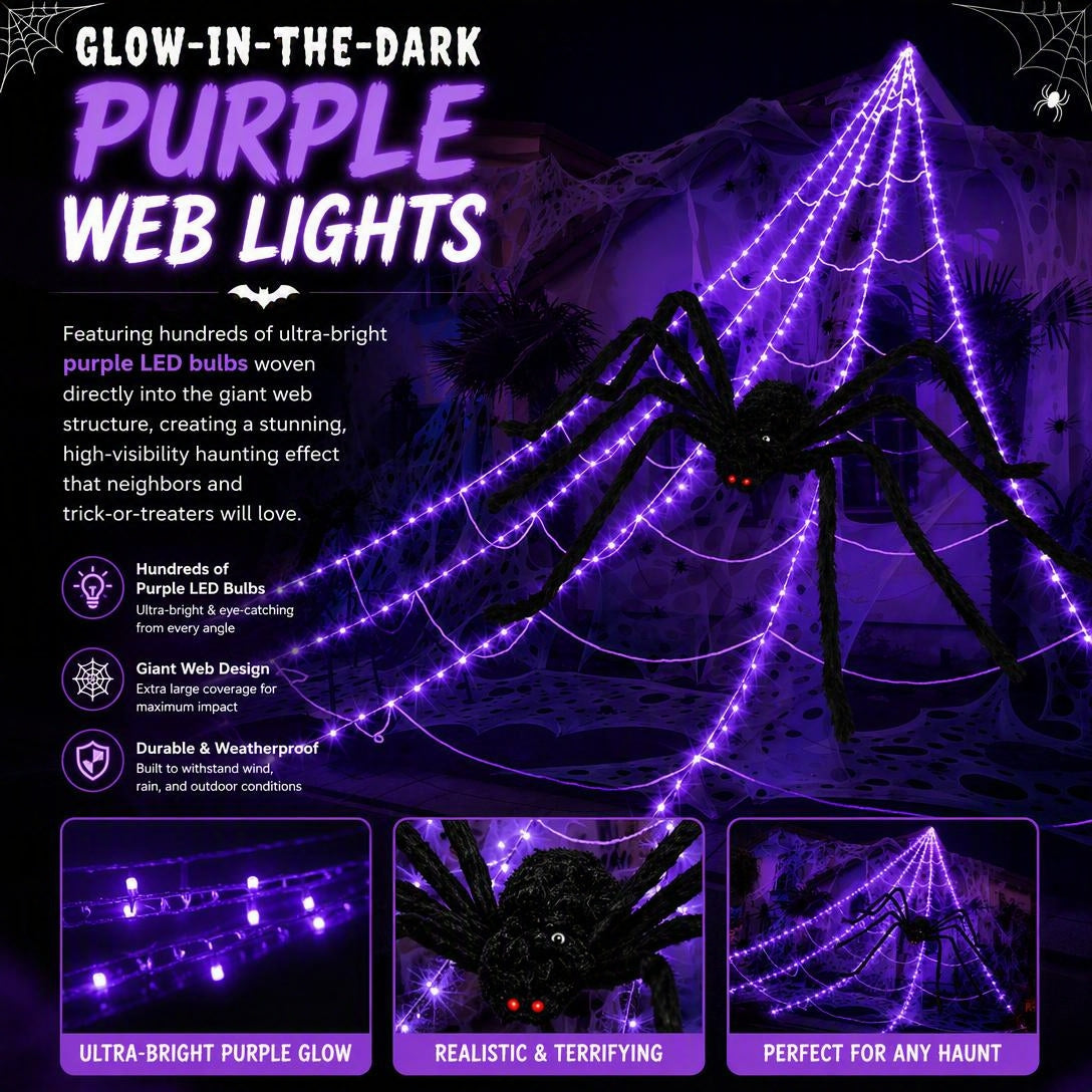 🎃🔥 Halloween Hot Sellers 👻🕷️Halloween glowing spider web lights--🥰