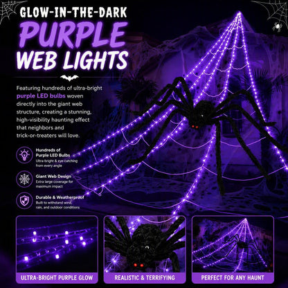 🎃🔥 Halloween Hot Sellers 👻🕷️Halloween glowing spider web lights--🥰