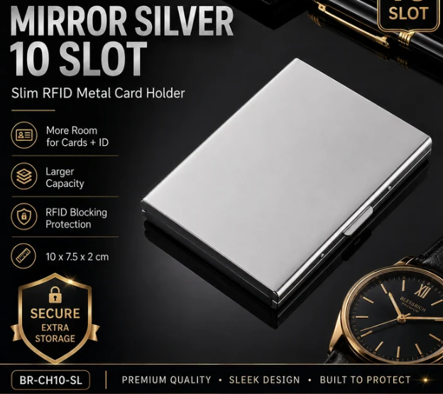 RFID Blocking Metal Card Holder – Slim Stainless Steel Wallet, 6/8/10 Slot