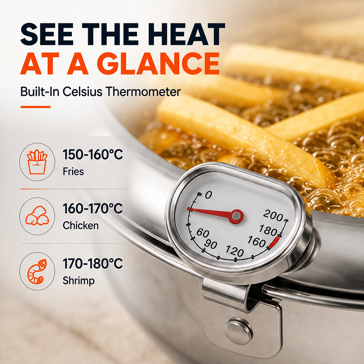 🍗304 Stainless Steel Stovetop Deep Fryer Pot – With Thermometer