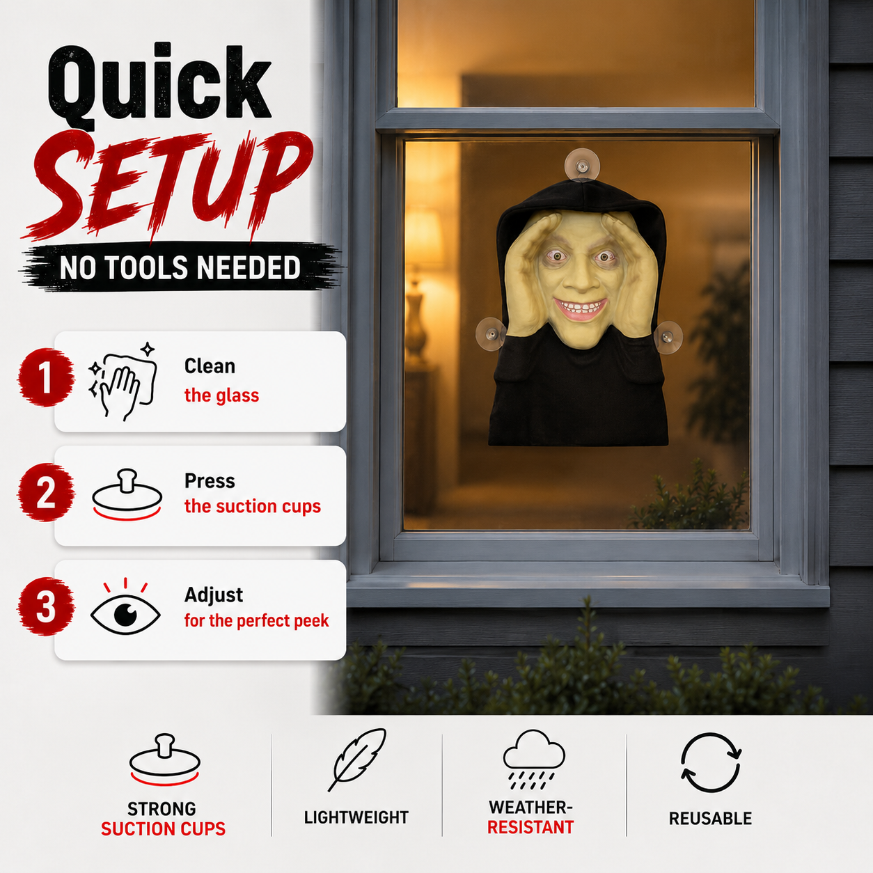 👻 Peeping Face Window Prank Prop – Realistic Halloween Suction Cup Scare Decoration
