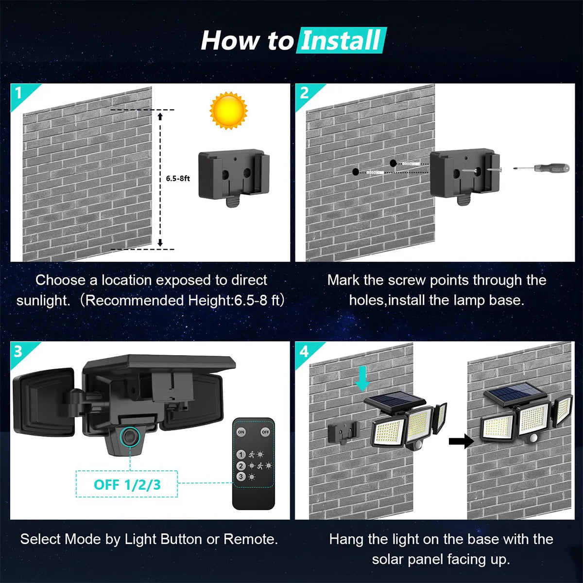 💡Outdoor  Solar 3 Heads Led Wall Lamp Street Lights