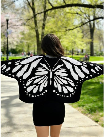 🦋Butterfly Wing Crochet Cardigan – Boho Open Front Knit Sweater