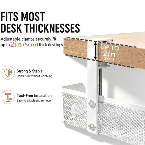 No-Drill Under Desk Cable Organizer – Hide Cables & Power Strips for a Cleaner Workspace