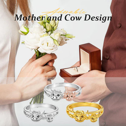 🔥LAST DAY 49% OFF - 💕 ✨ Handcrafted Highland Cow 925 Sterling Silver Adjustable Ring