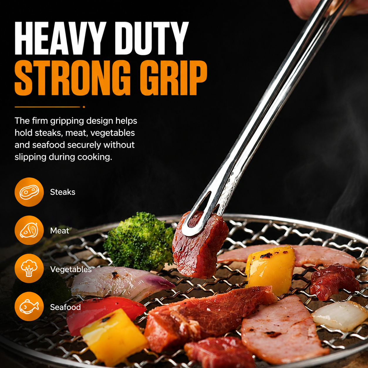 🍖 Stainless Steel BBQ Tongs – Heavy-Duty Grill Tool for Easy Flipping & Serving