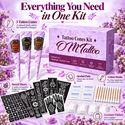 Henna Tattoo Kit with Stencils – Temporary Body Art Cones for Hands & Creative Designs