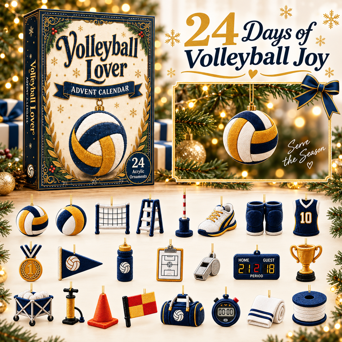 🎄 LAST CHANCE 50% OFF – 24-Day Volleyball Advent Calendar With 24 Game-Day Ornaments 🏐