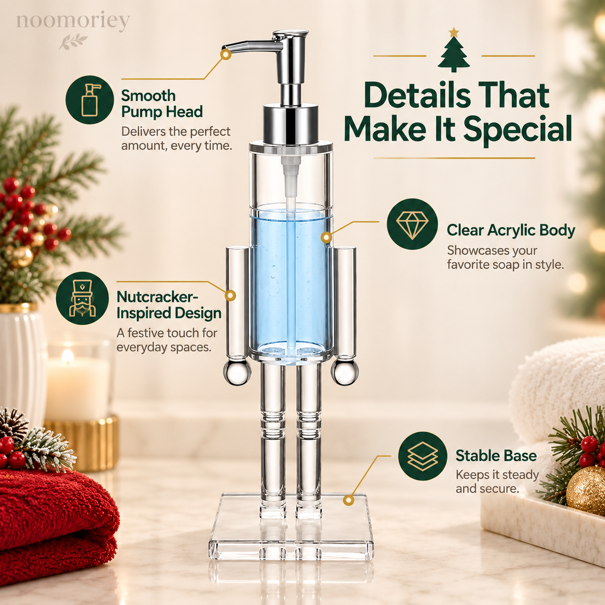 🎄 Nutcracker Soap Dispenser — Festive Holiday Bathroom Decor