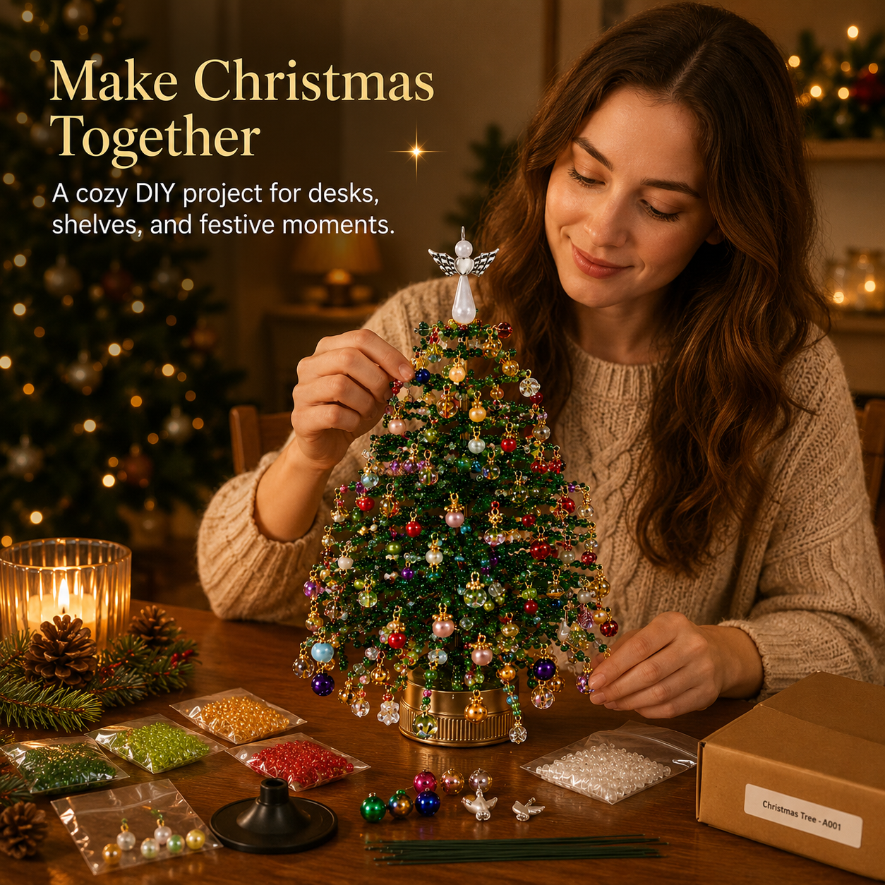 🎄 DIY Beaded Christmas Tree Craft Kit - Tabletop Holiday Decoration✨