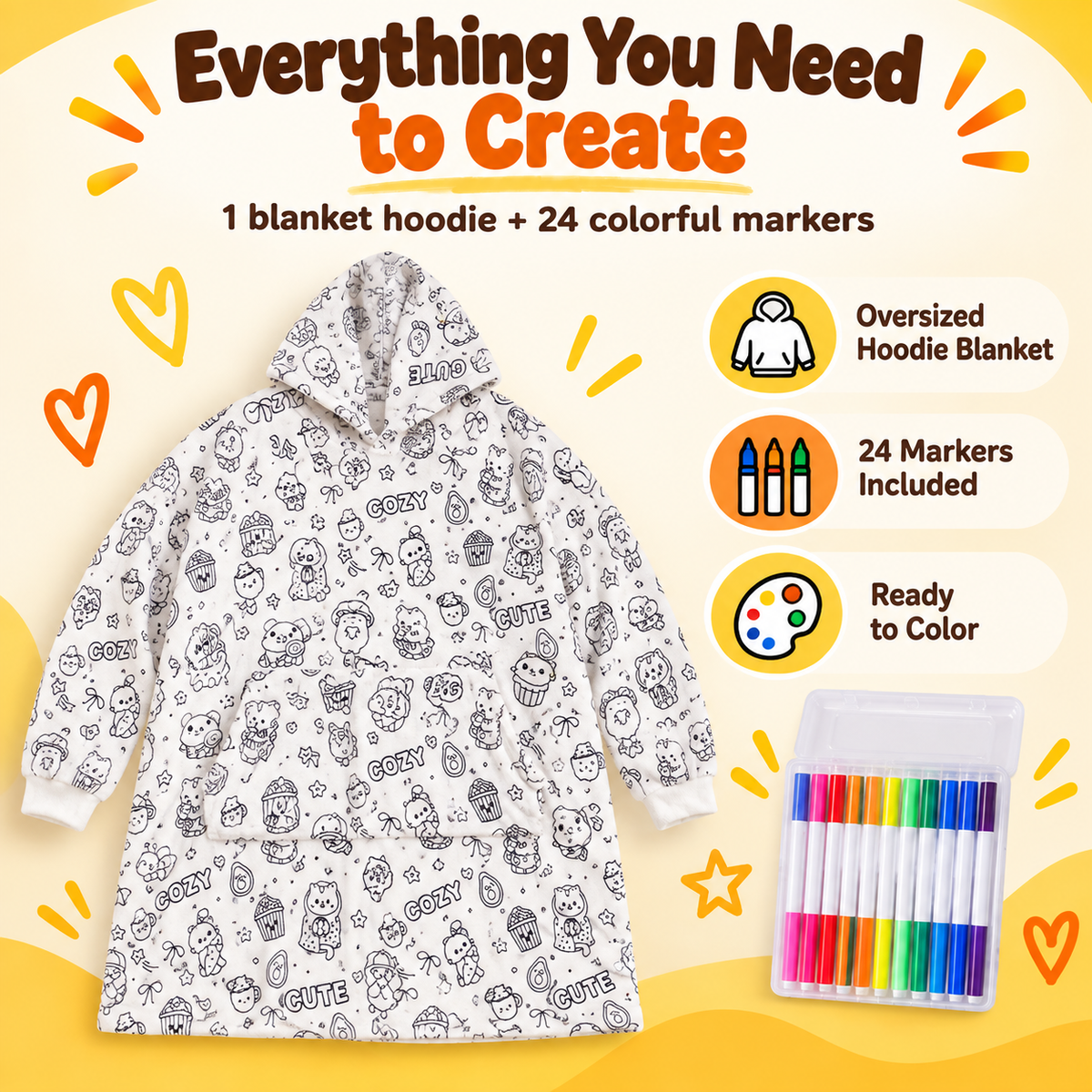 ✨Cozy Coloring Hoodie for Kids & Adults-Wear Your Own Artwork –