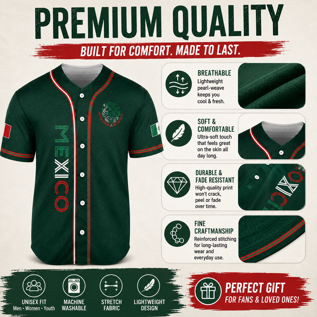 Mexico Baseball Jersey, Mexican Jersey Shirt for Men Women Youth Game Day Outfit For Mexico Fans