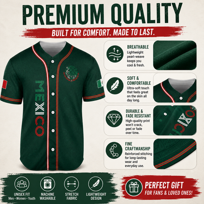Mexico Baseball Jersey, Mexican Jersey Shirt for Men Women Youth Game Day Outfit For Mexico Fans