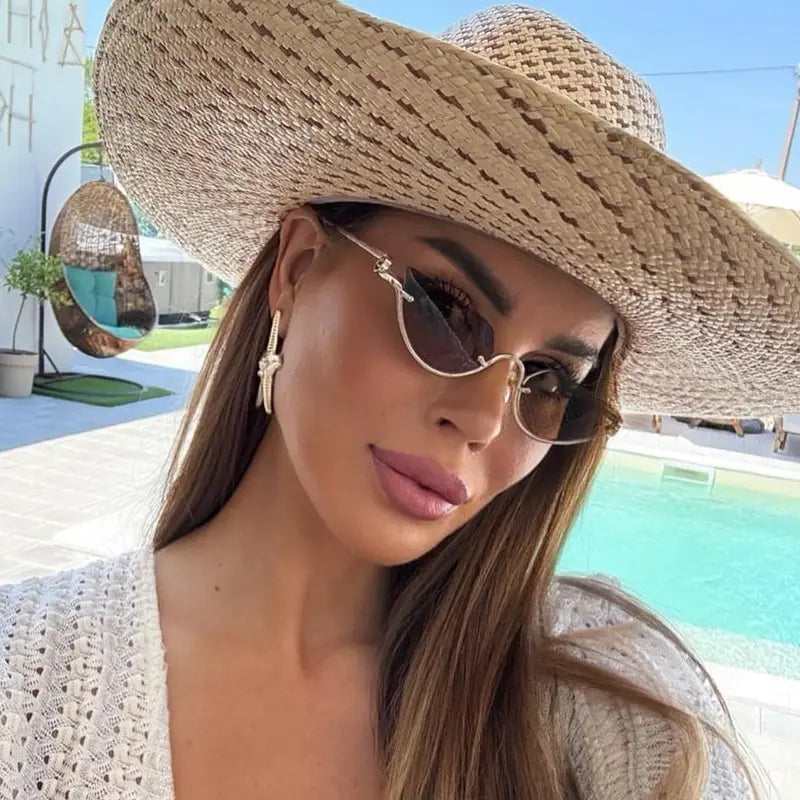 Retro Half-Frame Cat Eye Sunglasses for Women