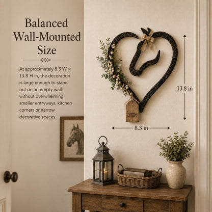 ✨Rustic Horse Heart Wall Decor with Greenery – Farmhouse Equestrian Home Accent