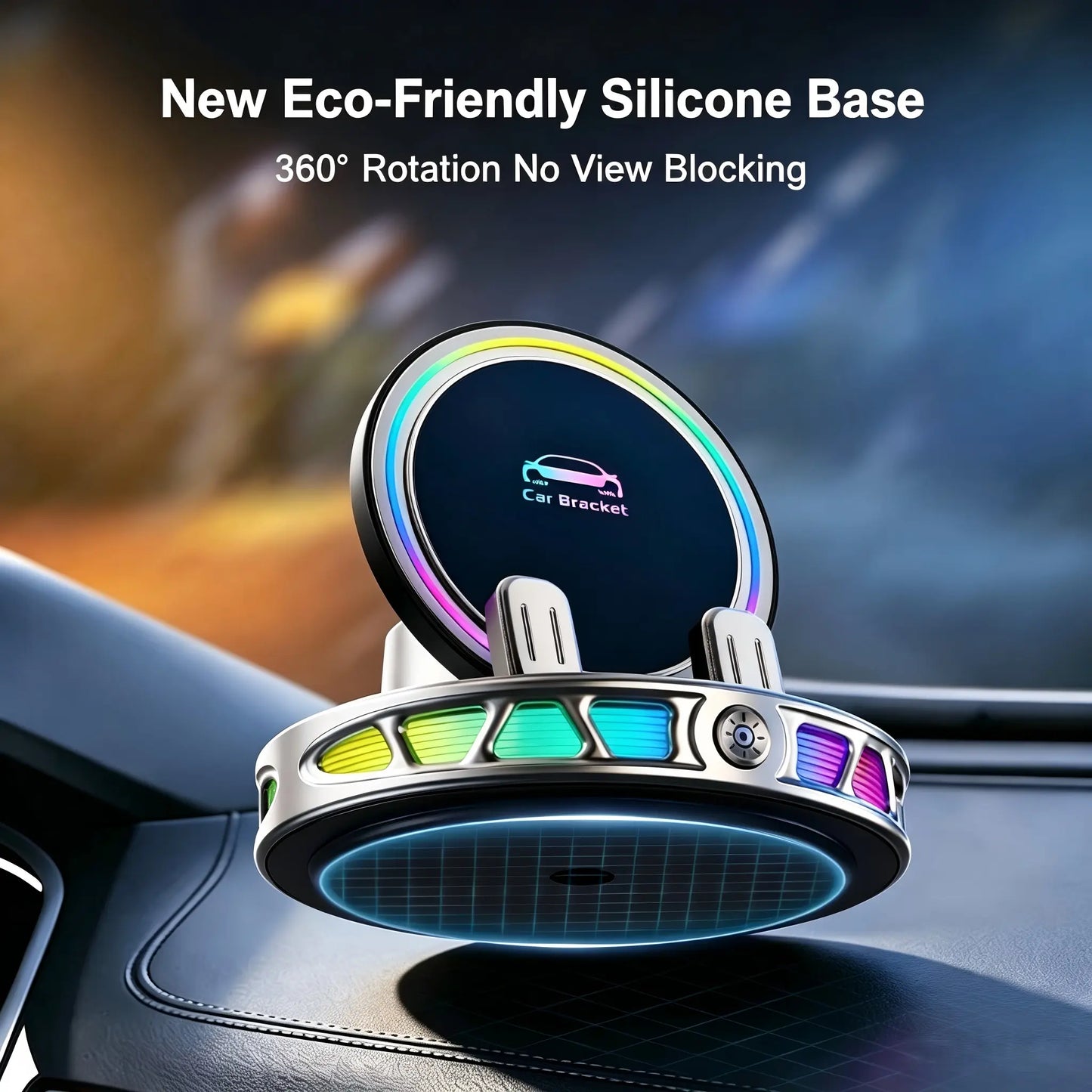 360° Rotating Wireless Charging Car Phone Mount with RGB Ambient Light
