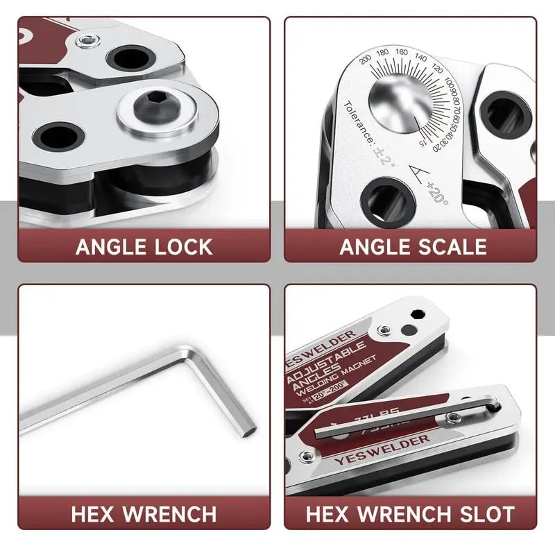 Adjustable Angle Welding Magnet – 20°–200° Magnetic Welding Holder with Locking Hex System