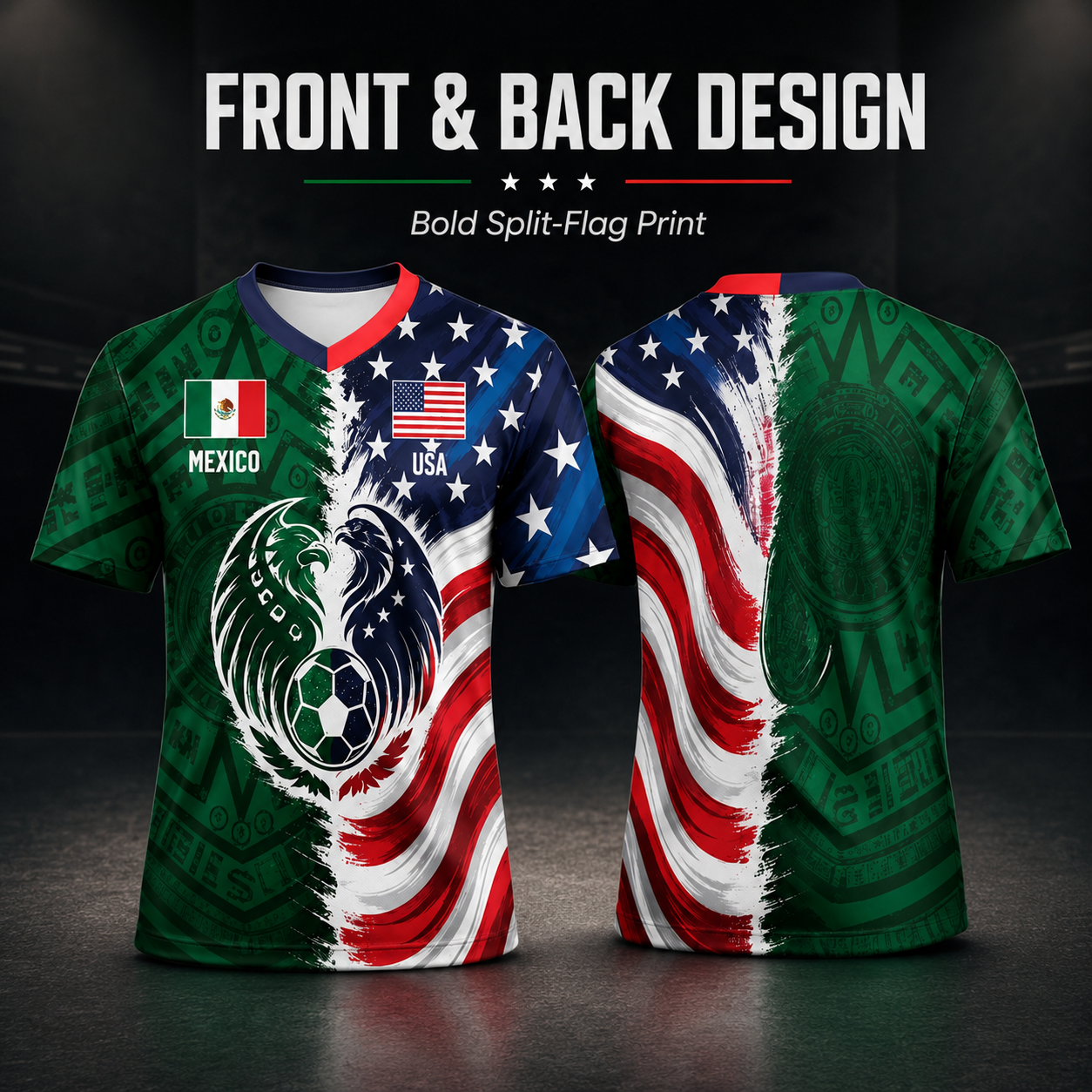 Full Half USA Half Mexico Flag Split Print Soccer Jersey