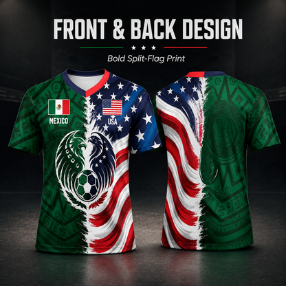 Full Half USA Half Mexico Flag Split Print Soccer Jersey