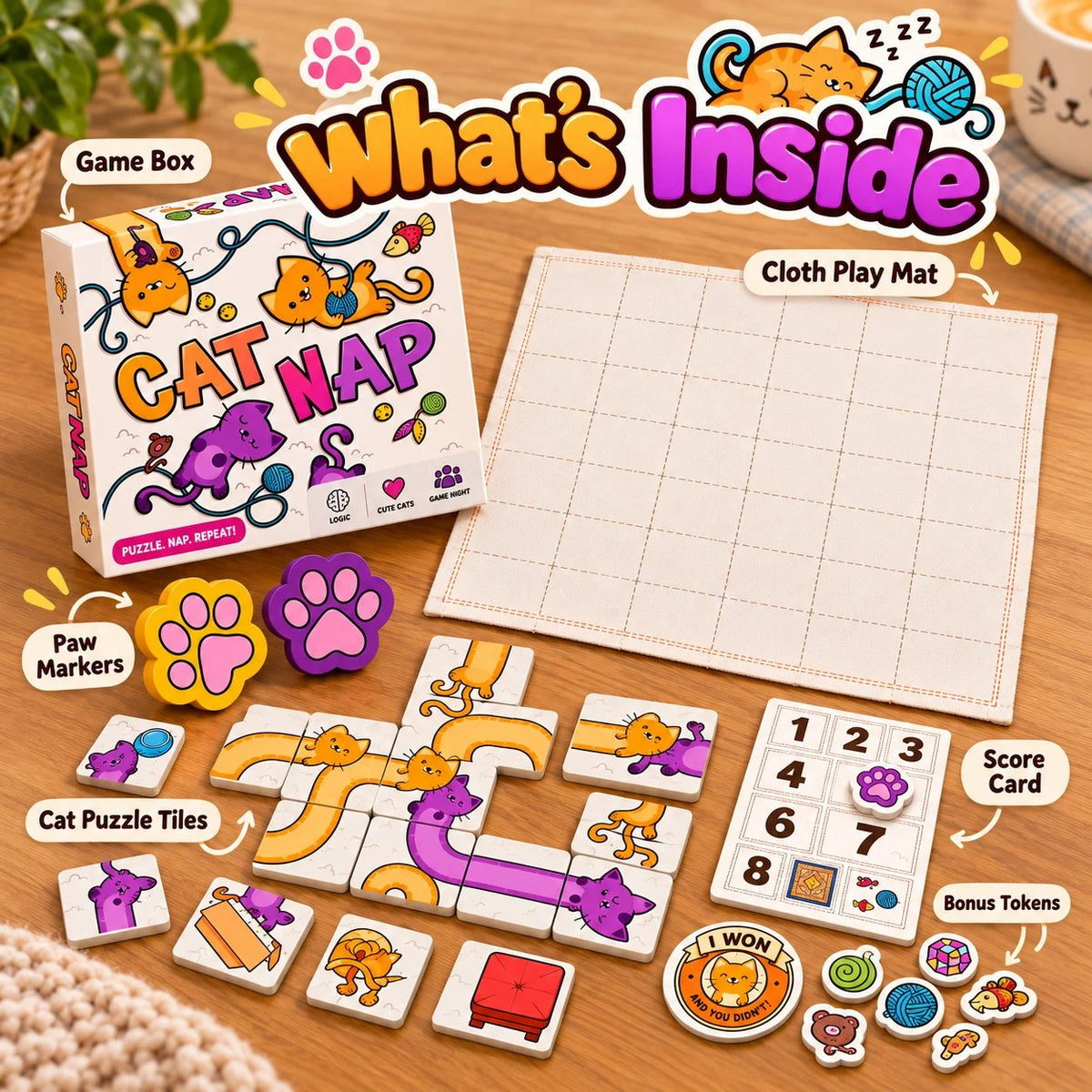 🐱 Cat Nap – Cute Cat Puzzle Board Game for Family Fun & Game Night
