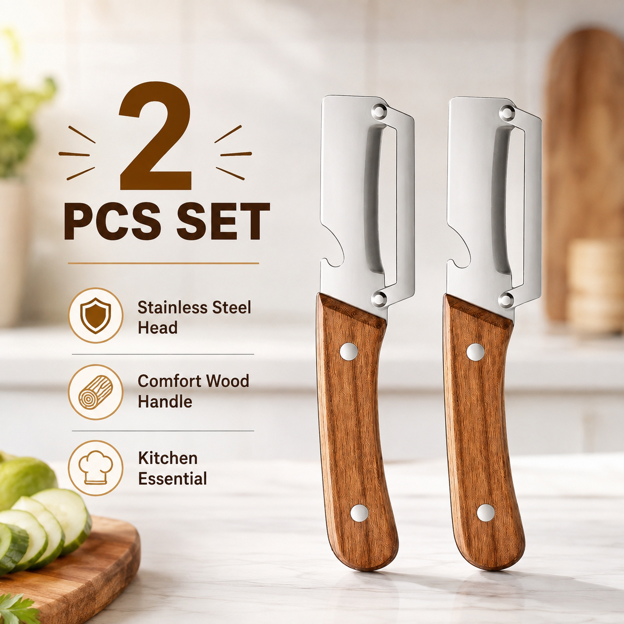Stainless Steel Sharp Peeler with Wooden Non-Slip Ergonomic Handle