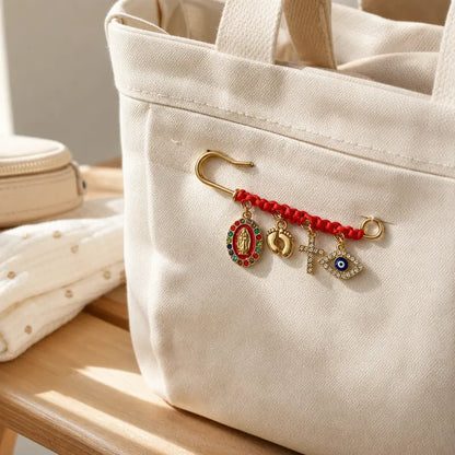 Protection Brooch for Pregnancy & Baby Religious Charm Maternity Safety Pin Brooch – Virgin Mary, Cross & Evil Eye Belly Jewelry Pin