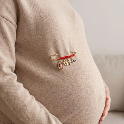 Protection Brooch for Pregnancy & Baby Religious Charm Maternity Safety Pin Brooch – Virgin Mary, Cross & Evil Eye Belly Jewelry Pin