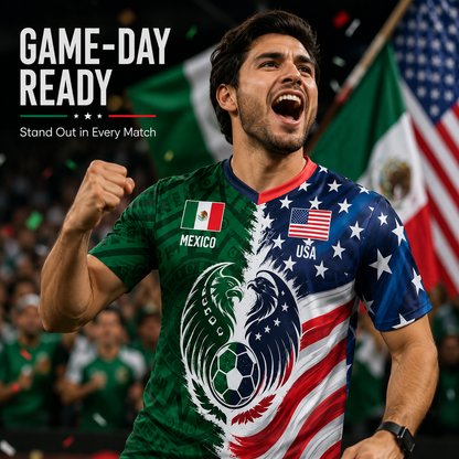 Full Half USA Half Mexico Flag Split Print Soccer Jersey