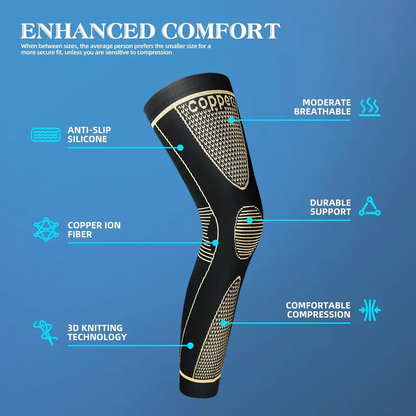 🦵 Copper Fiber Full-Leg Compression Sleeve – Unisex Support for Sports & Training