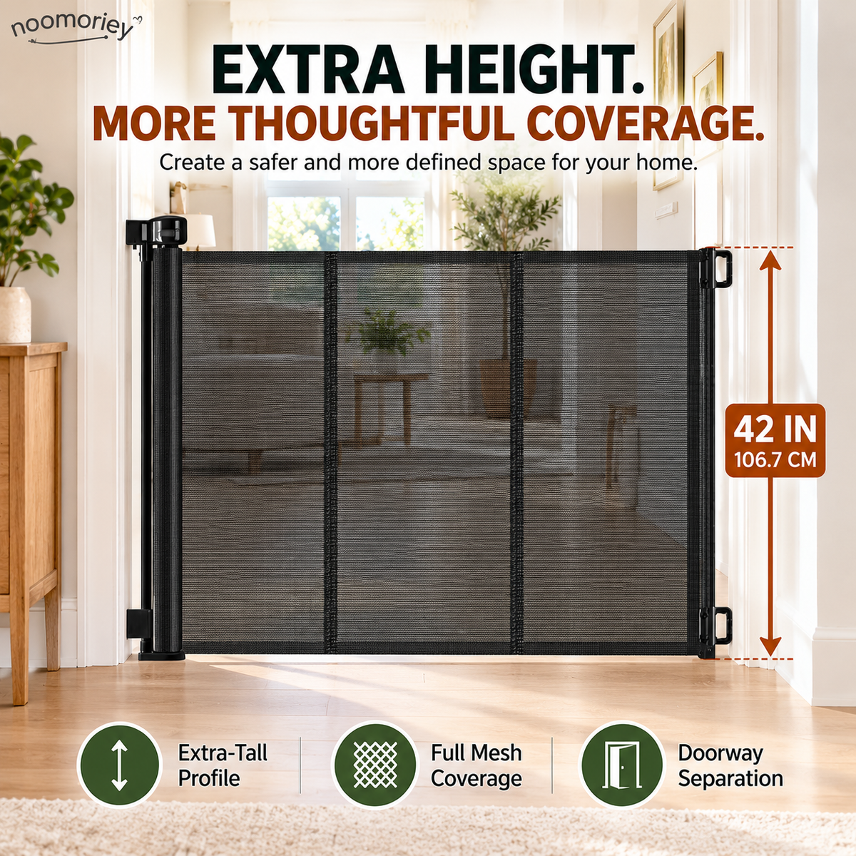 🏡🛡️ SafeNest – 42" Extra Tall Retractable Baby & Pet Gate, Extends Up to 60" Wide