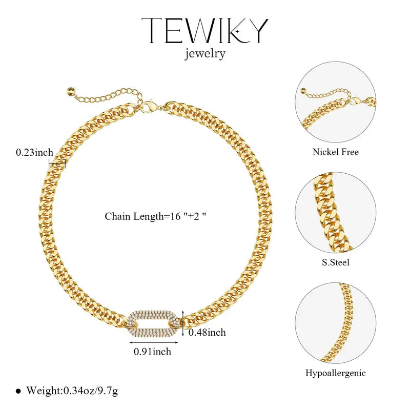 Cuban Link Chain Necklace with Zircon Clasp