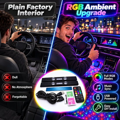 Wireless Car LED Ambient Lighting | Multi Color Music Sync Interior Light Set