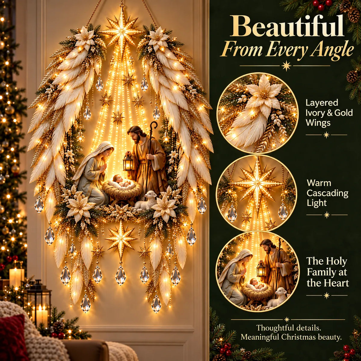 ✨👼 3D Heavenly Angel Wings Nativity Light✨ – Lighted Christmas Wall Decor  ✈️