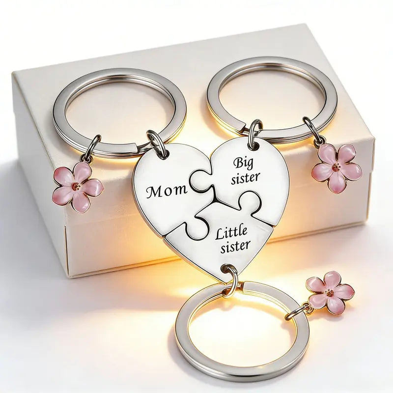 Stainless Steel Flower Keychain 3-Piece Set