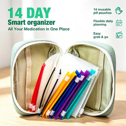 🔥49% OFF Waterproof A8 Pill Pouch Set, 14 Reusable Zippered Pill Bags, 7–14 Day Medication Organizer with Color-Coded Labels for Vitamins & Fish Oils