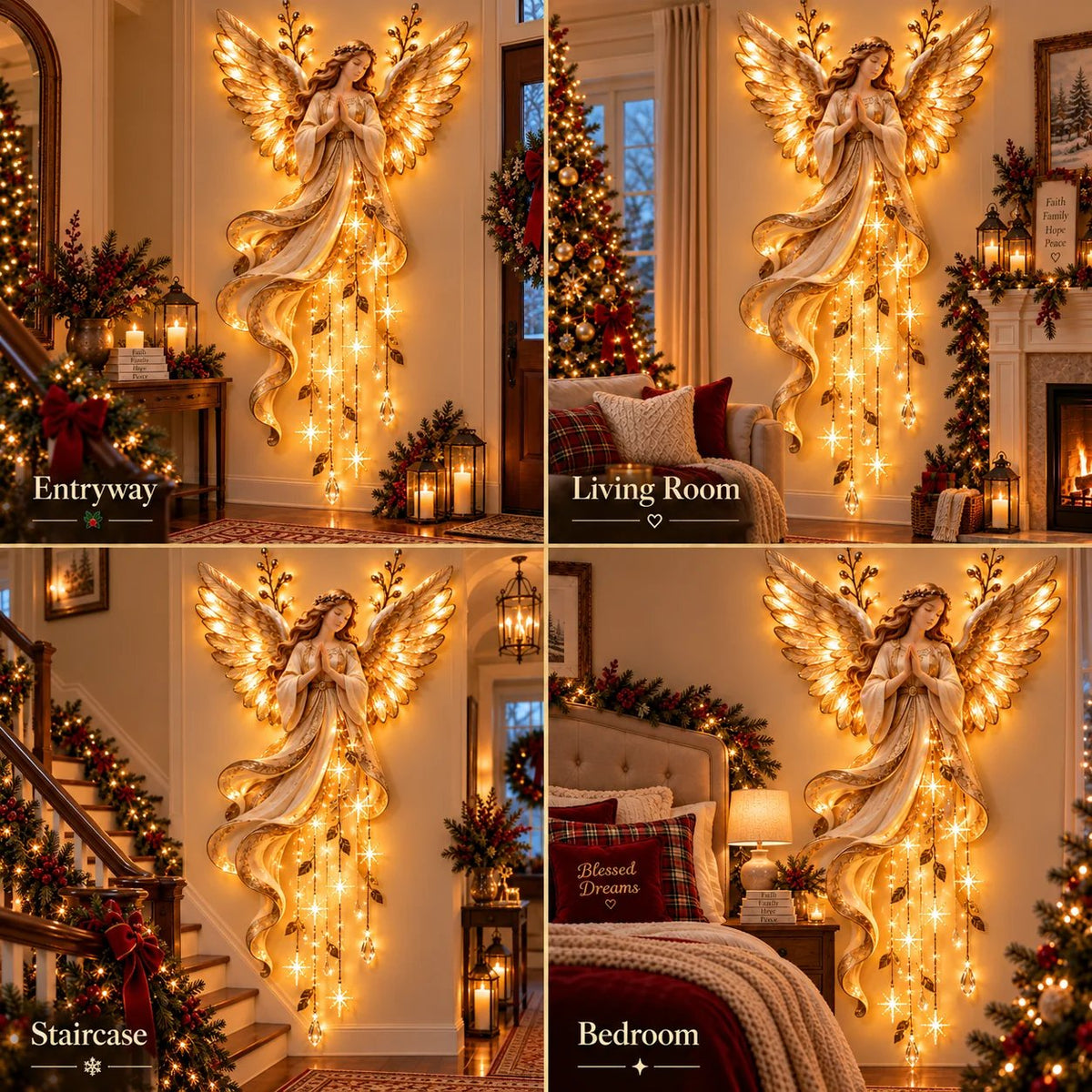 ✨Guardian Angel Starfall Cascade™ – Lighted Faith & Blessing Christmas Wall Decor✨