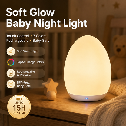 🌈 50% OFF 7-Color RGB Egg Night Light – Tap Control, Stepless Dimming & USB Rechargeable
