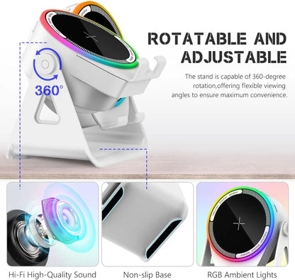 🔥 50% OFF 4-in-1 Wireless Induction Bluetooth Speaker ✨ Phone Stand + RGB Light